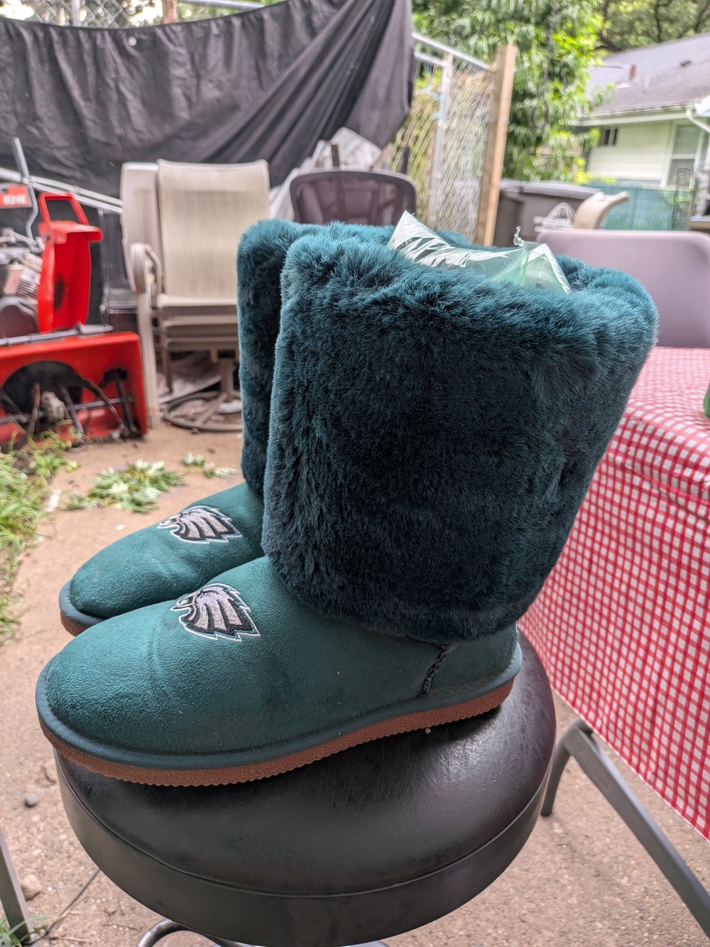 Kids Teal Faux-Fur Boot with Team Patch - Cozy Winter Slip-On